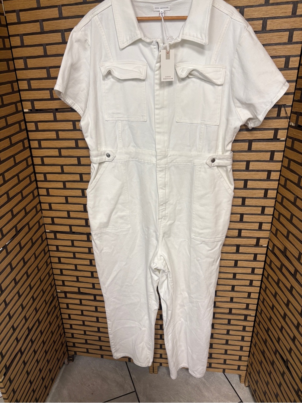 Good American white denim jumpsuit size 6